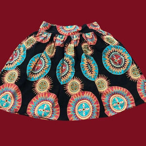 D’IYANU Sz Small Black Cotton Sunburst Skirt Short African Colorful Made in USA
